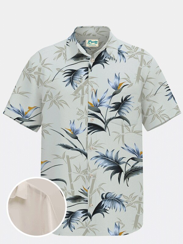 Tropical Floral Bamboo Bird of Paradise Hawaiian Shirt for Men