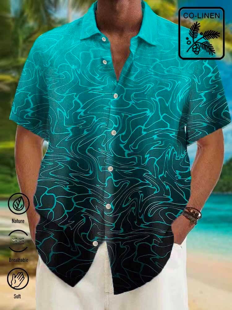 Psychedelic Geometric Swirl Pattern Teal Gradient Men's Hawaiian Shirt