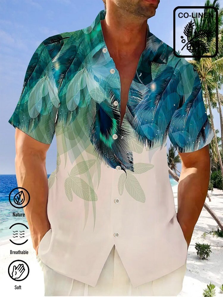 Tropical Feather Gradient Beach Vacation Hawaiian Shirt for Men