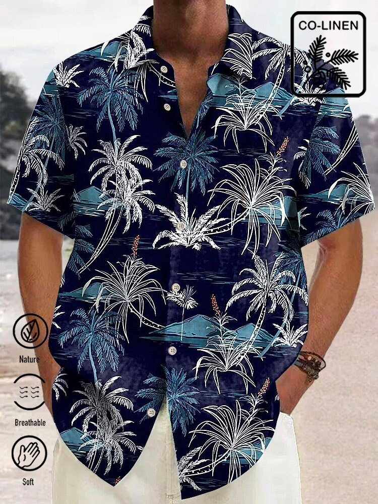 Tropical Palm Tree Hawaiian Aloha Shirt Men's Casual Beach Vacation Button Down Top
