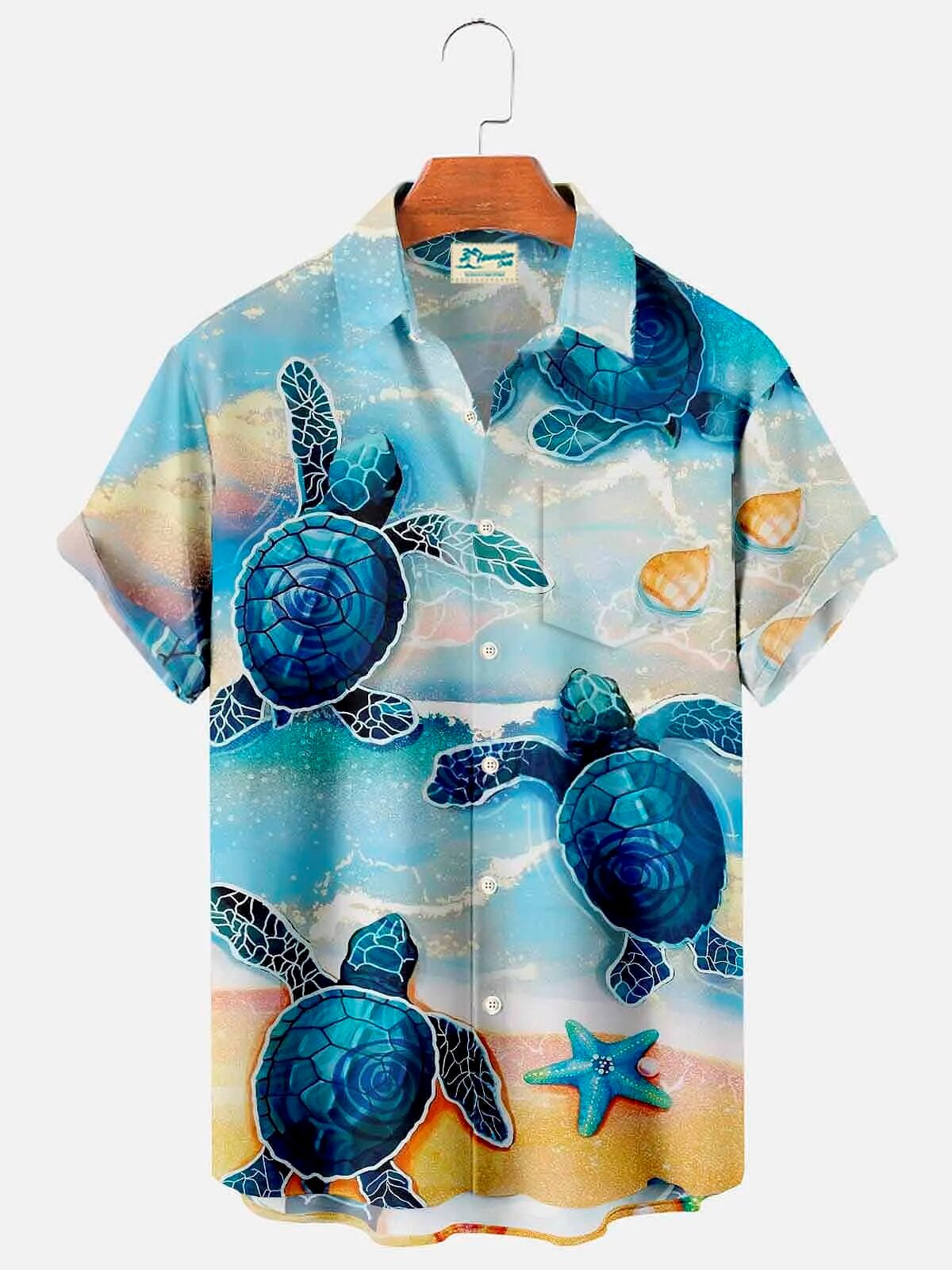 Ocean Sea Turtle Beach Hawaiian Button Down Shirt for Men