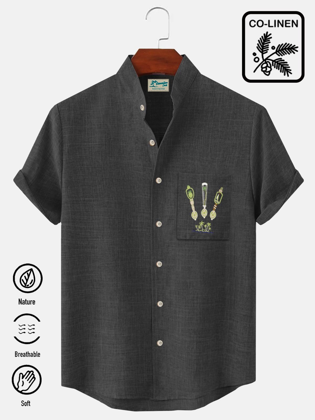 Men's Embroidered Kitchen Utensil Black Short Sleeve Button Down Shirt