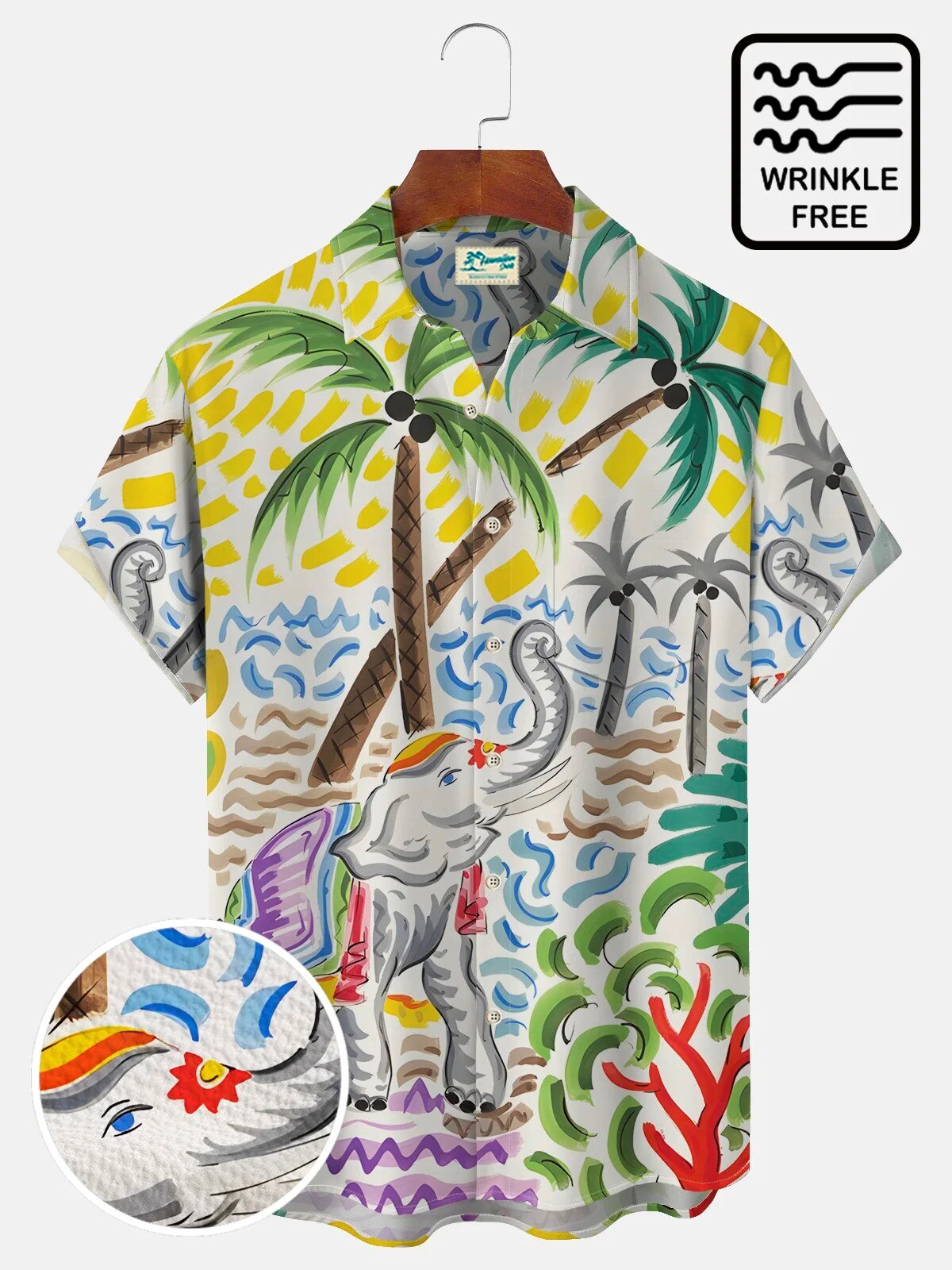 Tropical Elephant Palm Tree Beach Vacation Hawaiian Shirt