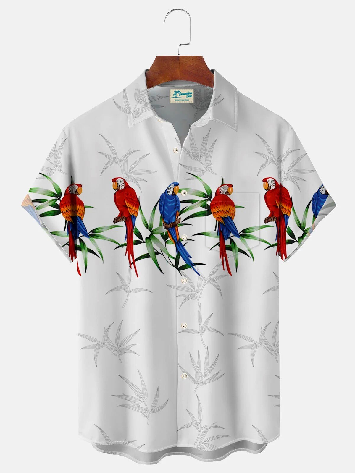Tropical Parrot And Bamboo Leaf Print Hawaiian Shirt For Men