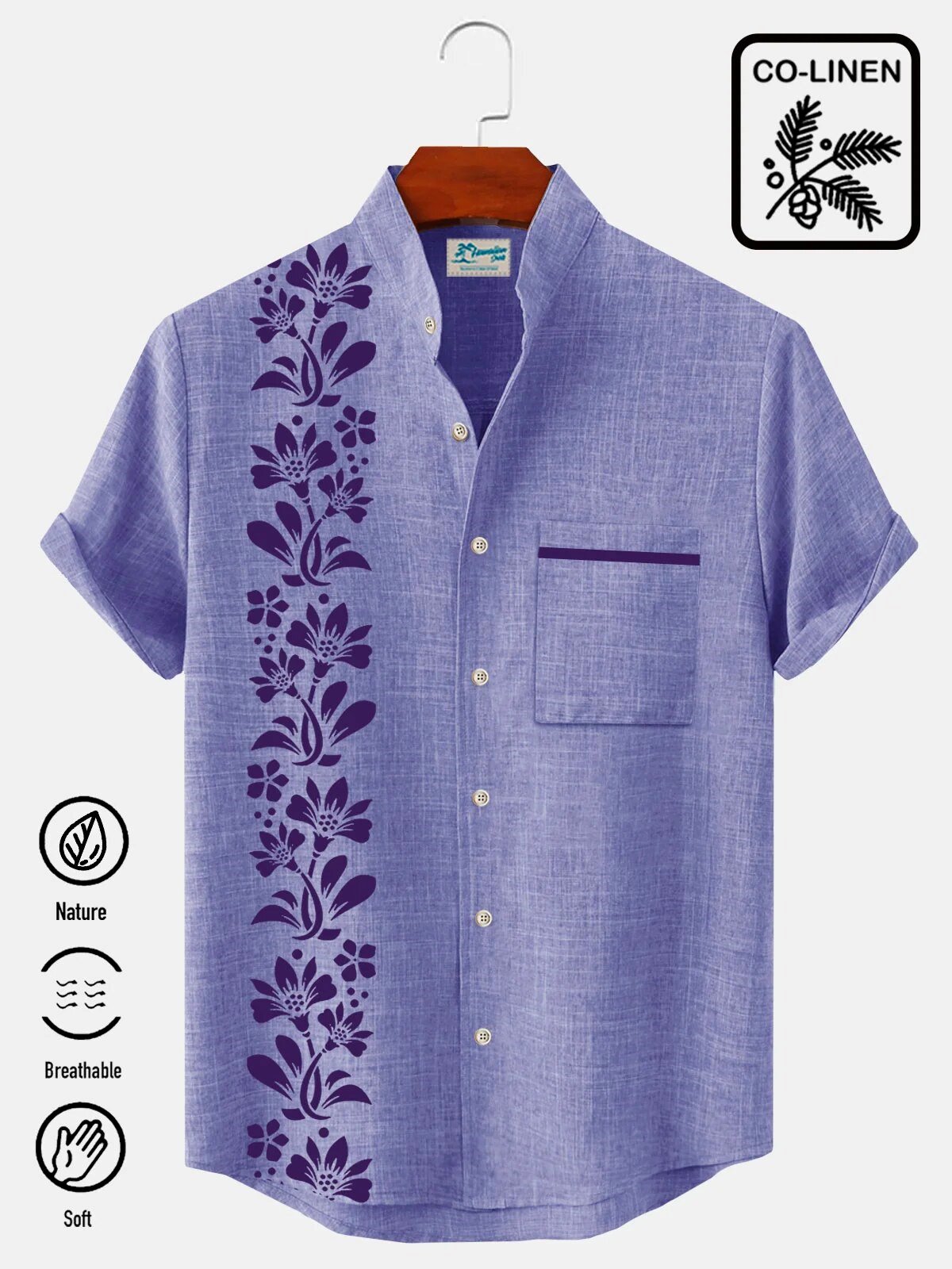 Purple Floral Guayabera Shirt Men's Short Sleeve Button Down Hawaiian Shirt