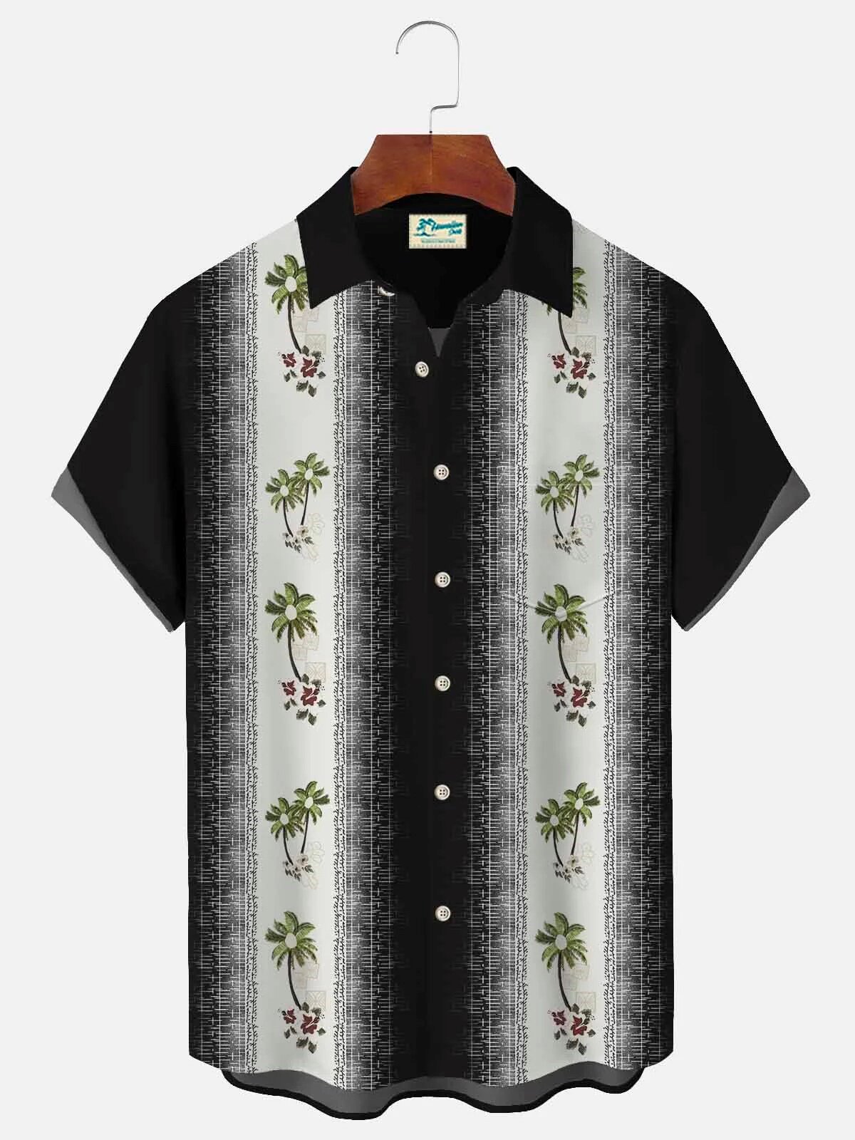 Palm Tree And Floral Striped Vintage Style Men's Hawaiian Shirt