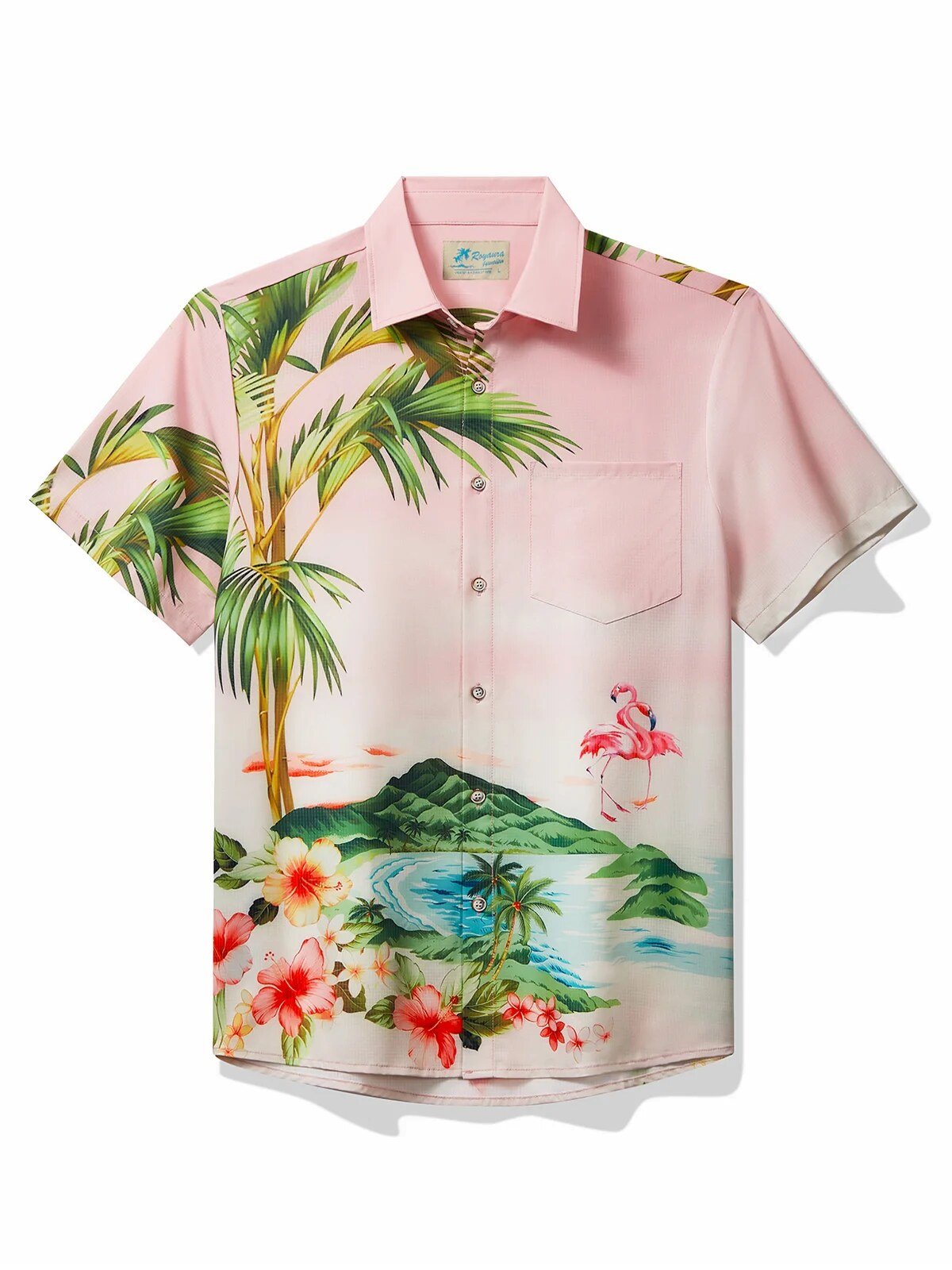Pink Flamingo Tropical Island Palm Tree Hawaiian Shirt