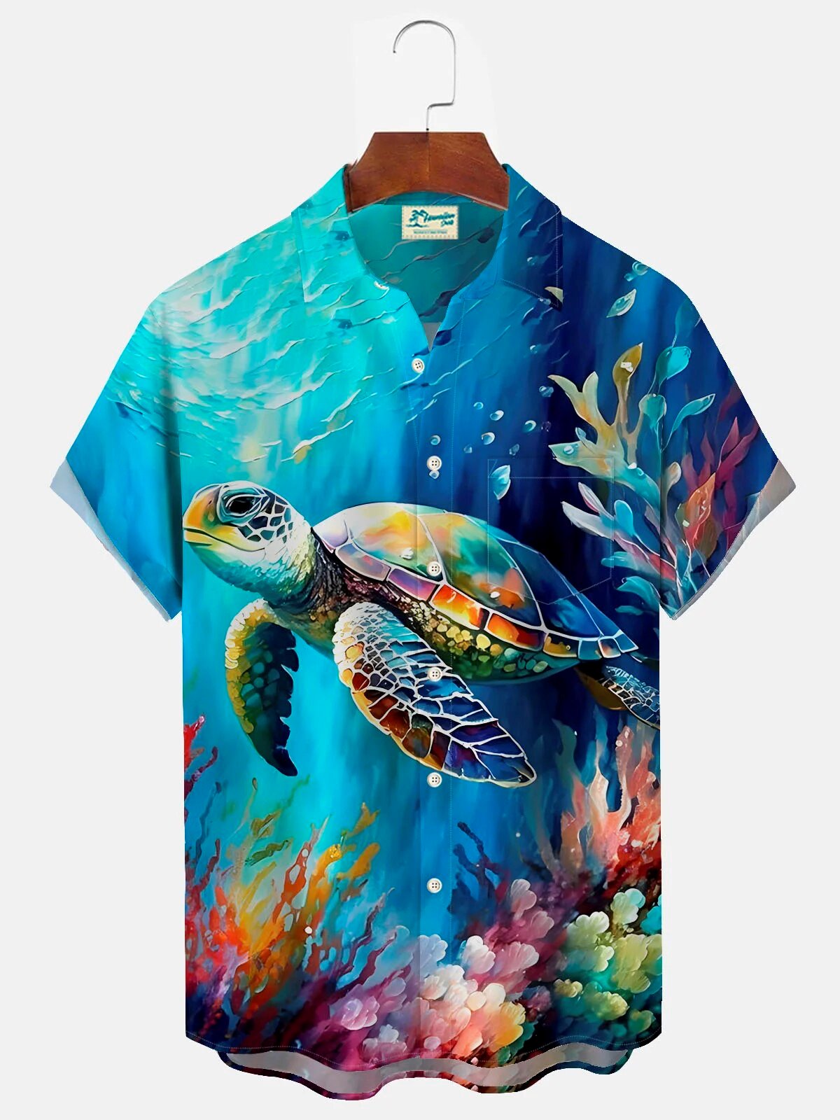 Vibrant Sea Turtle Underwater Coral Reef Hawaiian Shirt for Men