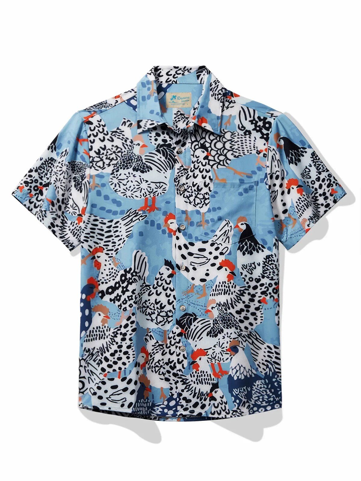 Rooster Chicken Print Men's Hawaiian Shirt, Blue Farm Animal Button Down