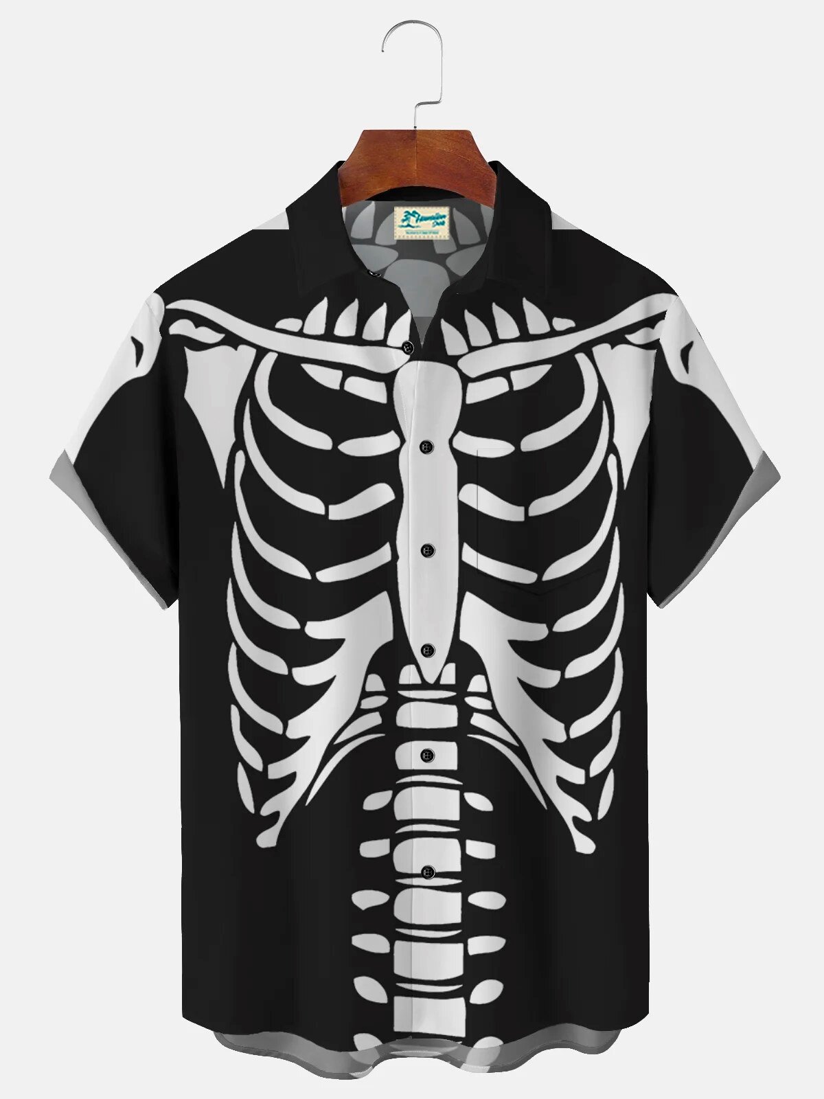 Halloween Skeleton Rib Cage Black Hawaiian Shirt for Men