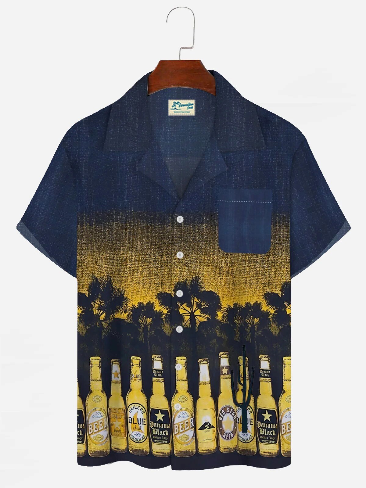 Tropical Beer Bottles Palm Trees Sunset Beach Hawaiian Shirt for Men