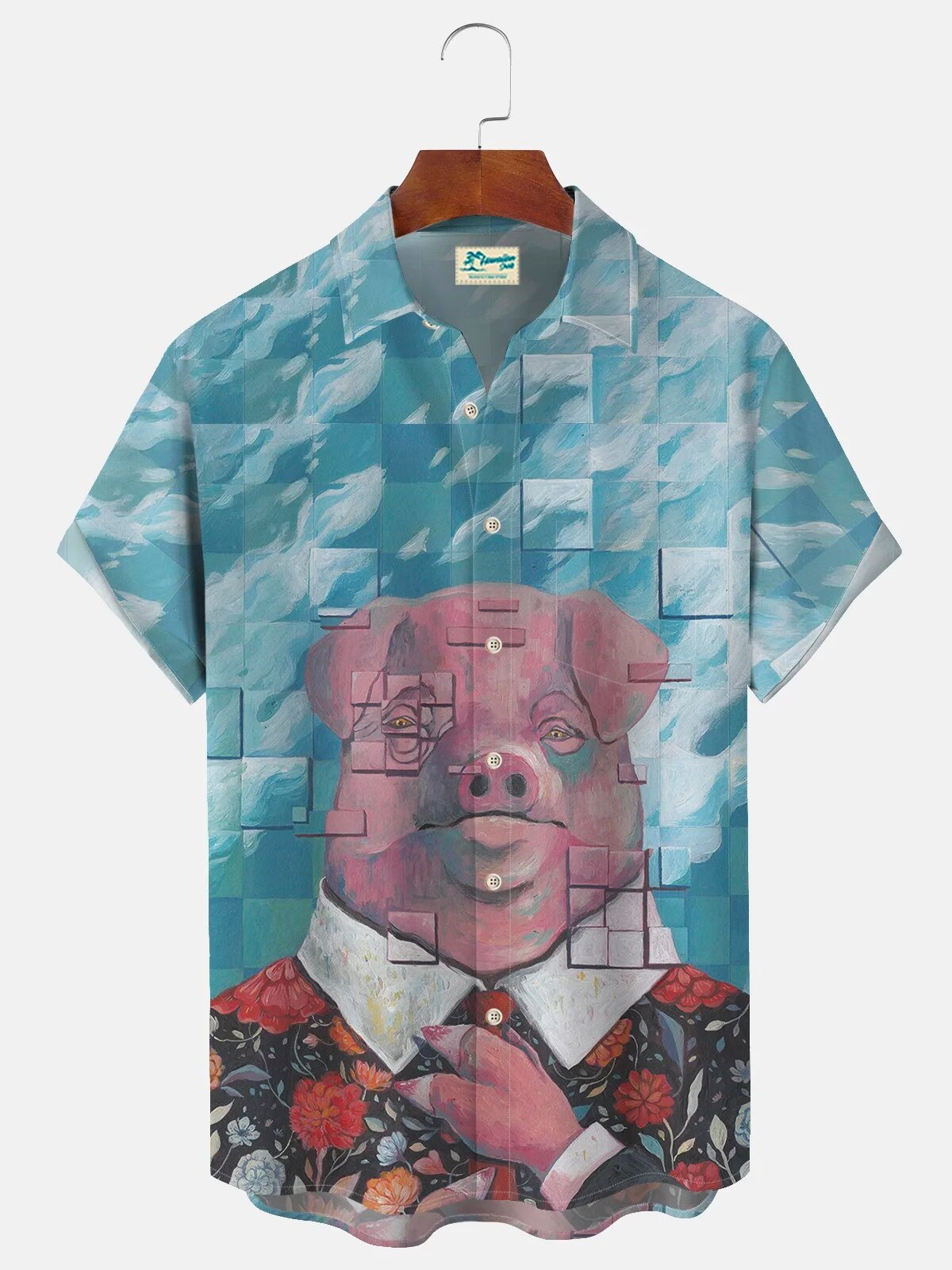 Abstract Pig Portrait Men's Button Down Hawaiian Shirt