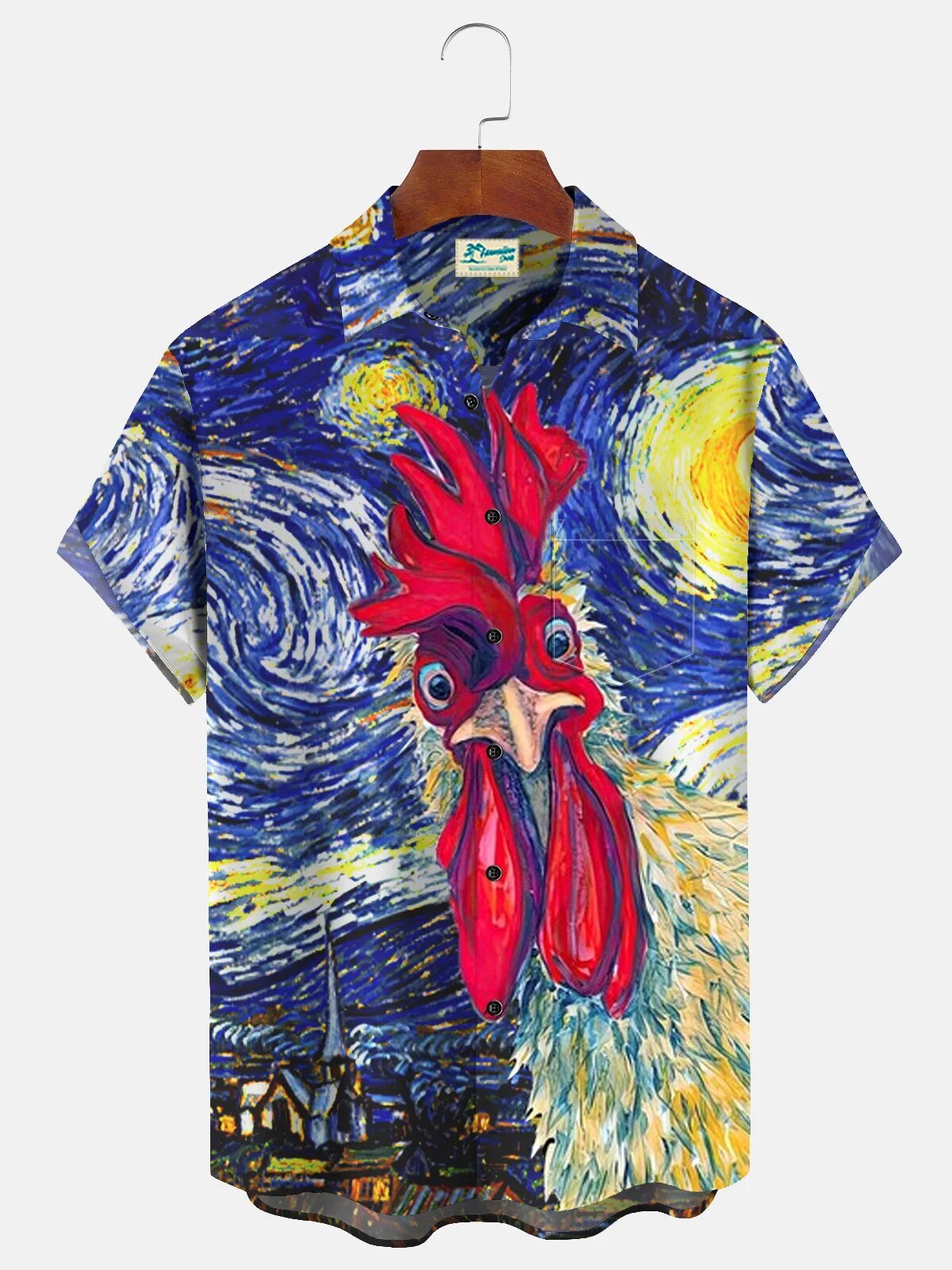 Van Gogh Starry Night Rooster Artistic Print Men's Hawaiian Shirt